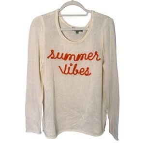 Marled Reunited Clothing Cream Knit Top with Orange 'Summer Vibes' Size L Beach